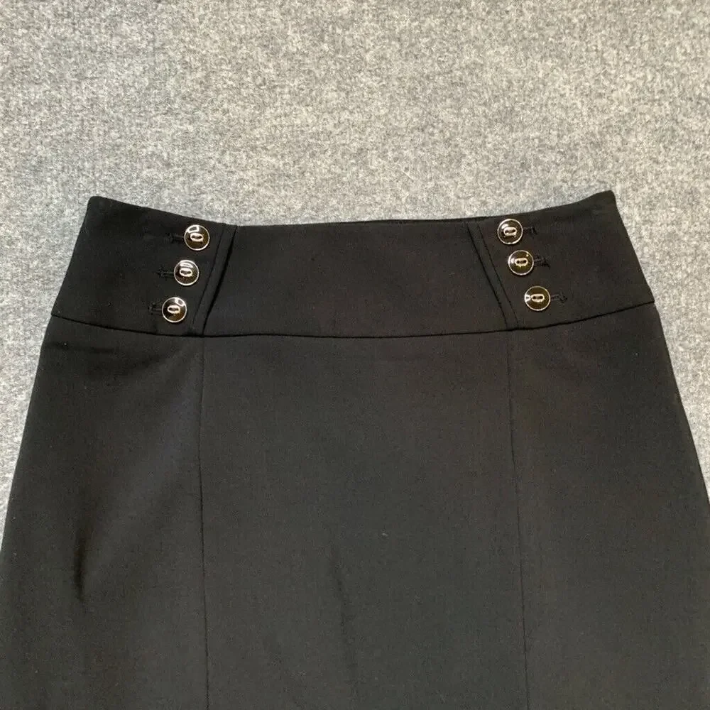 White House Black Market Skirt Womens 2 Black Stretch Pencil Slit Front Side Zip